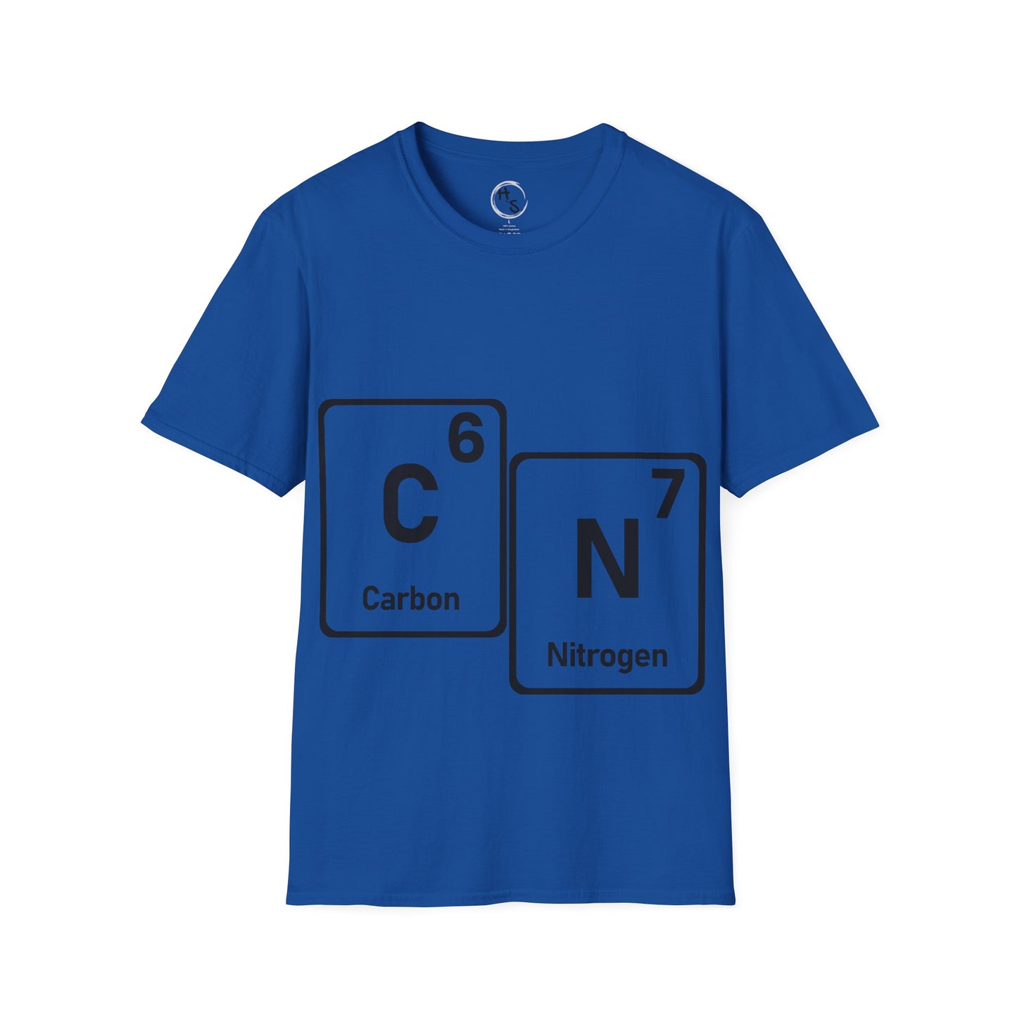 Blue t-shirt with black text and 67 symbols on a white background