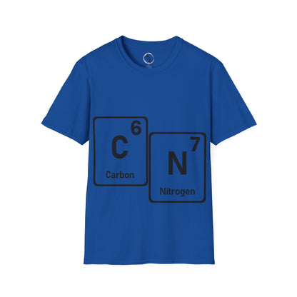 Blue t-shirt with black text and 67 symbols on a white background