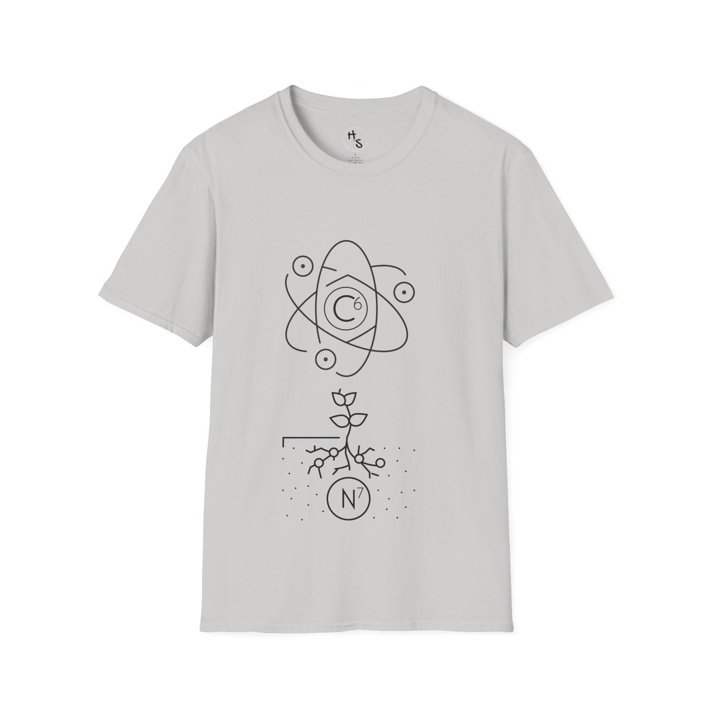 Ice Grey t-shirt with black abstract 67 design on a white background