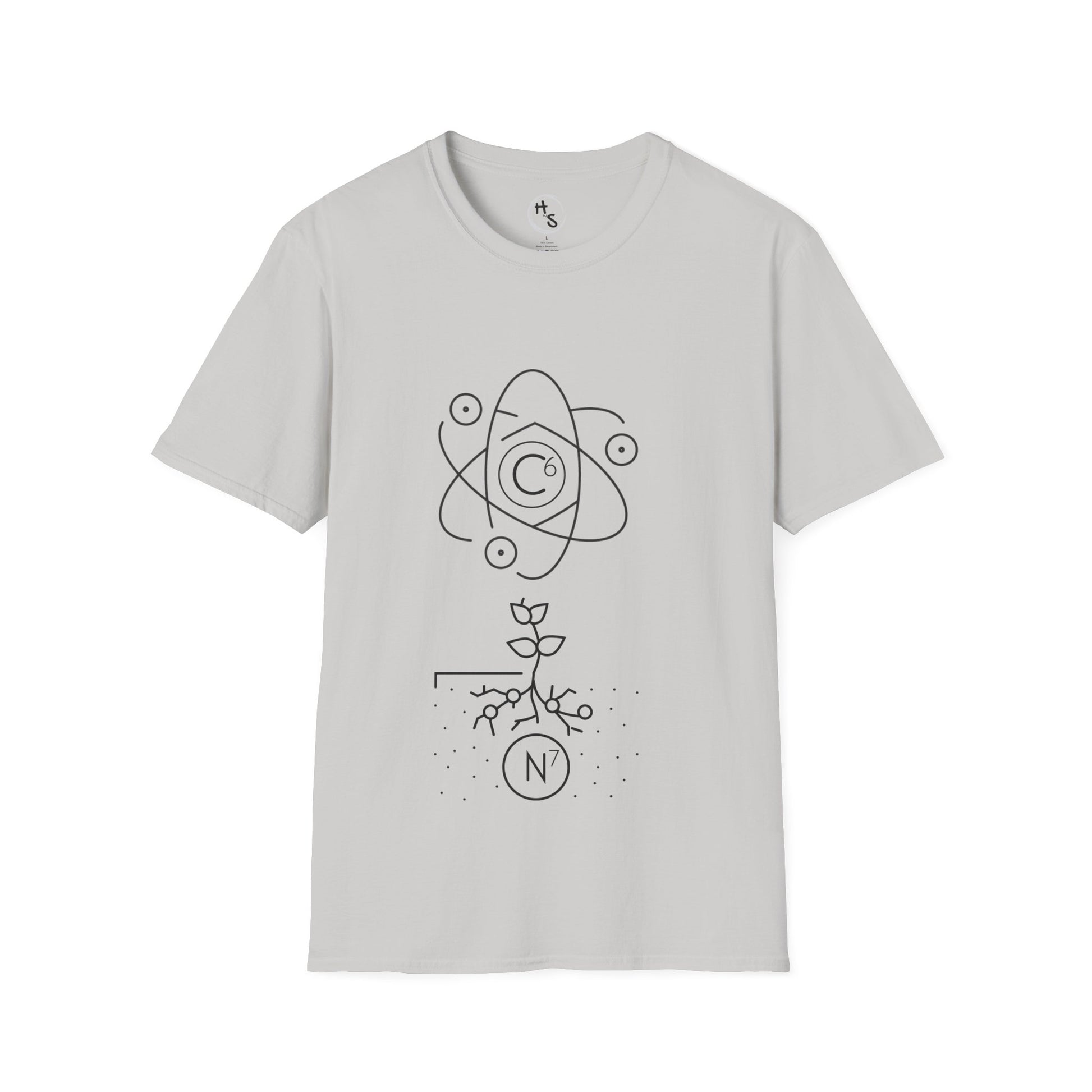 Ice Grey t-shirt with black abstract 67 design on a white background