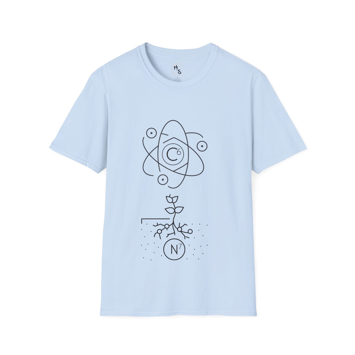 Light blue t-shirt with black abstract 67 design on a white background