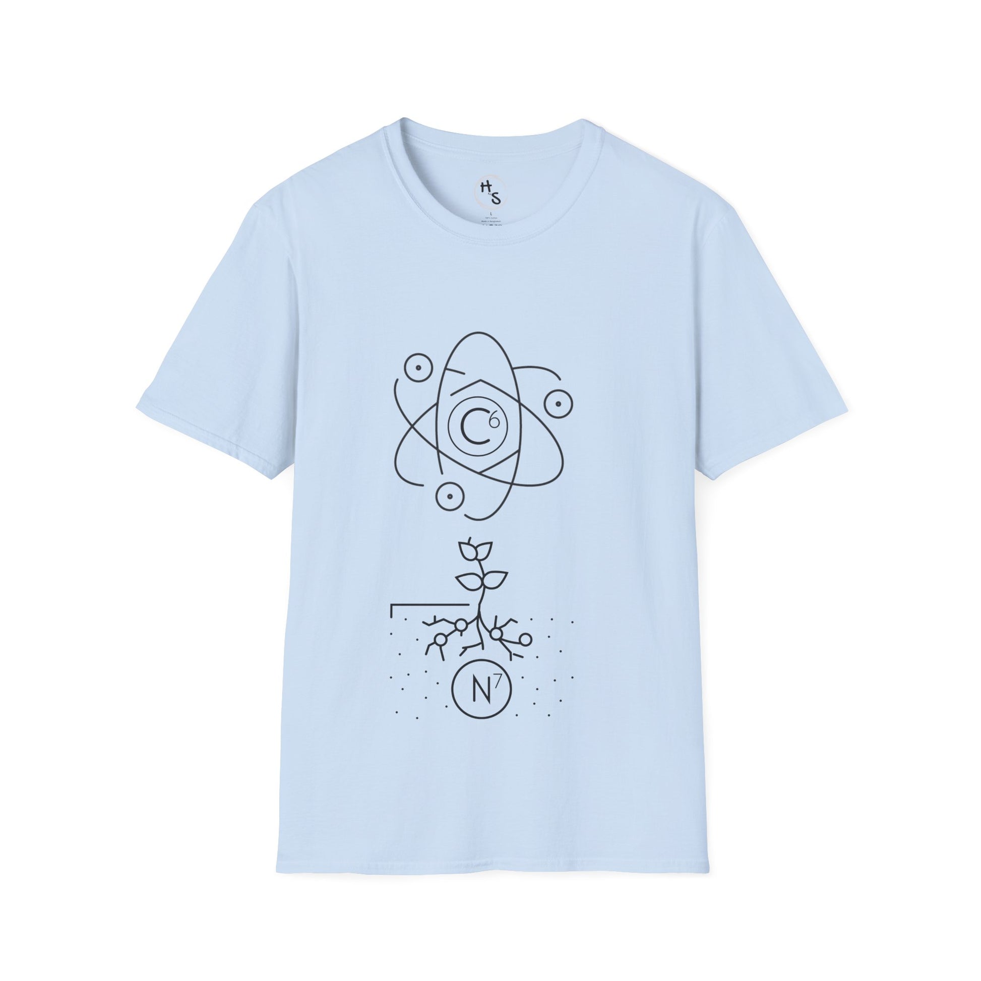 Light blue t-shirt with black abstract 67 design on a white background