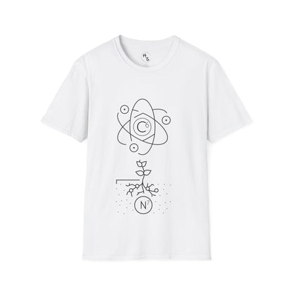 White t-shirt with black abstract 67 design on a white background