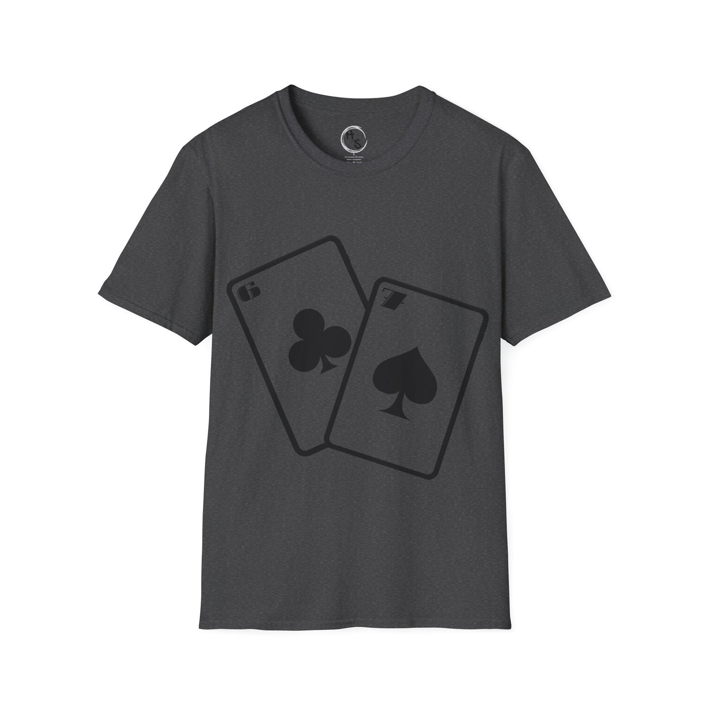 Dark Grey t-shirt with 67 playing card symbols on a dark grey background