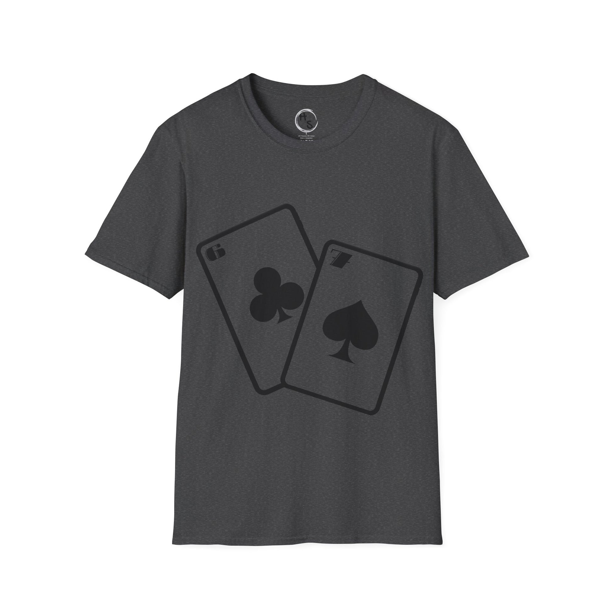 Dark Grey t-shirt with 67 playing card symbols on a dark grey background