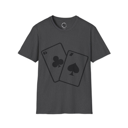 Dark Grey t-shirt with 67 playing card symbols on a dark grey background