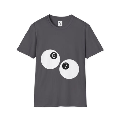 Gray t-shirt with white billiard ball design featuring numbers on a white background