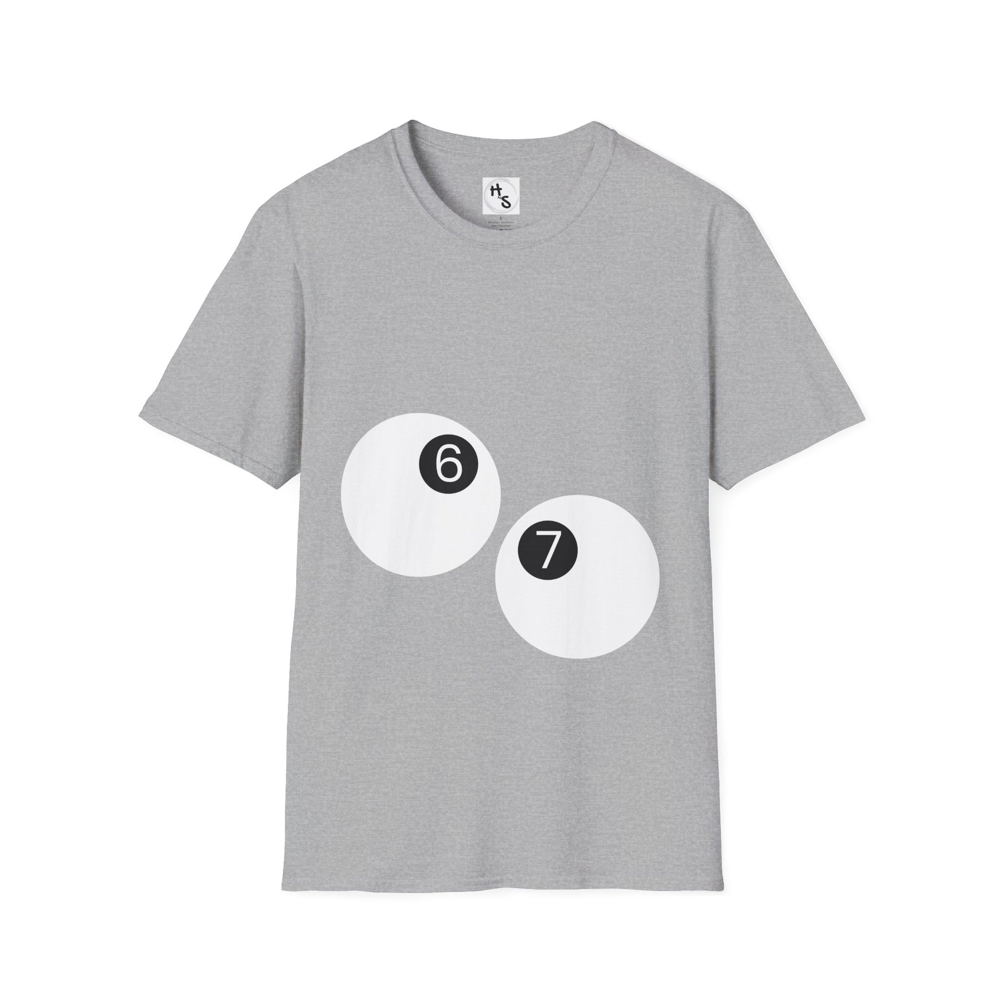 Gray t-shirt with number designs on a white background