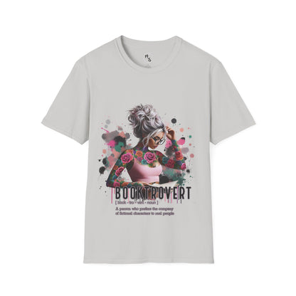 Gray t-shirt with a graphic design of a woman flexing her arm and text on a white background