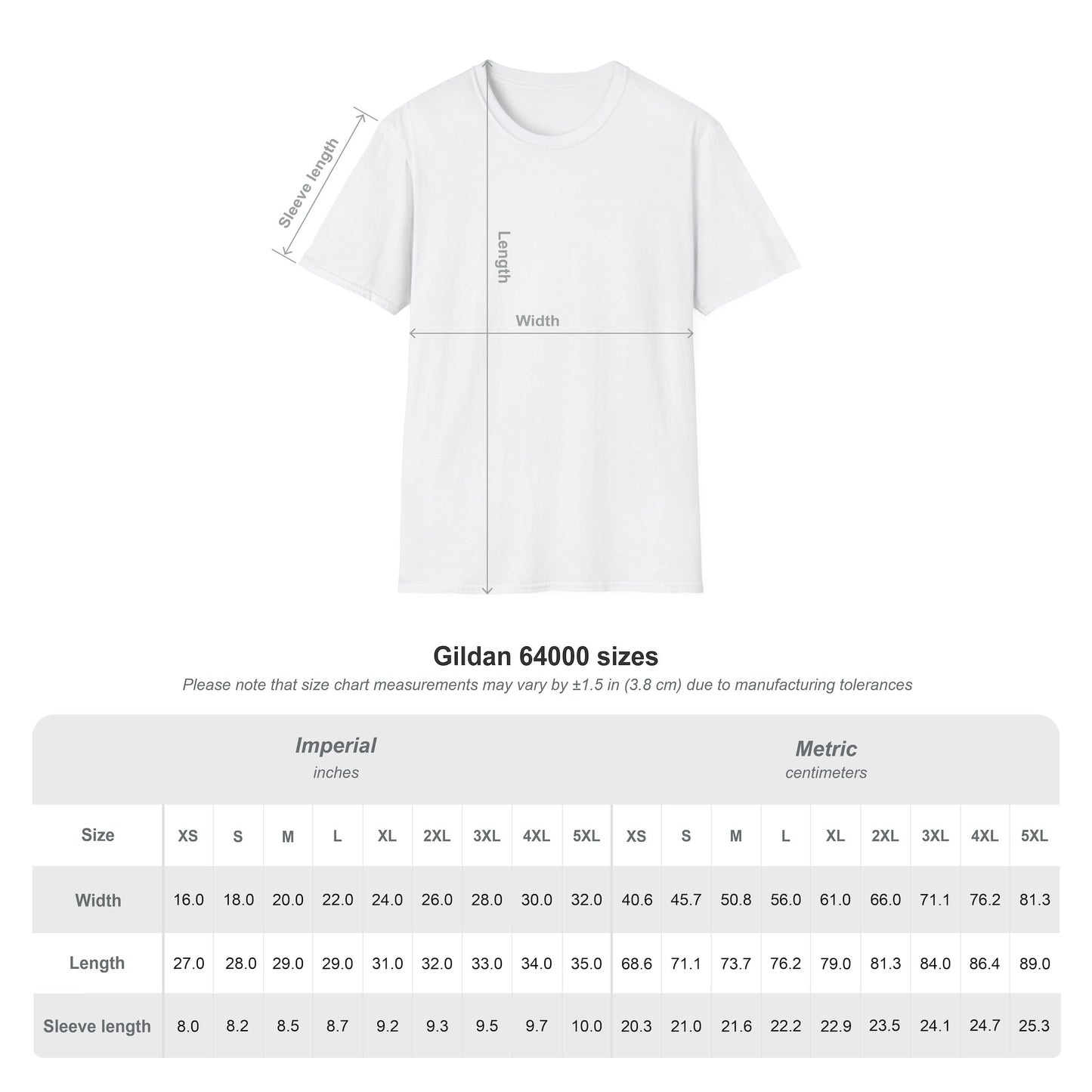 White Butterfly Mandala T-Shirt with detailed size chart for perfect fit selection.
