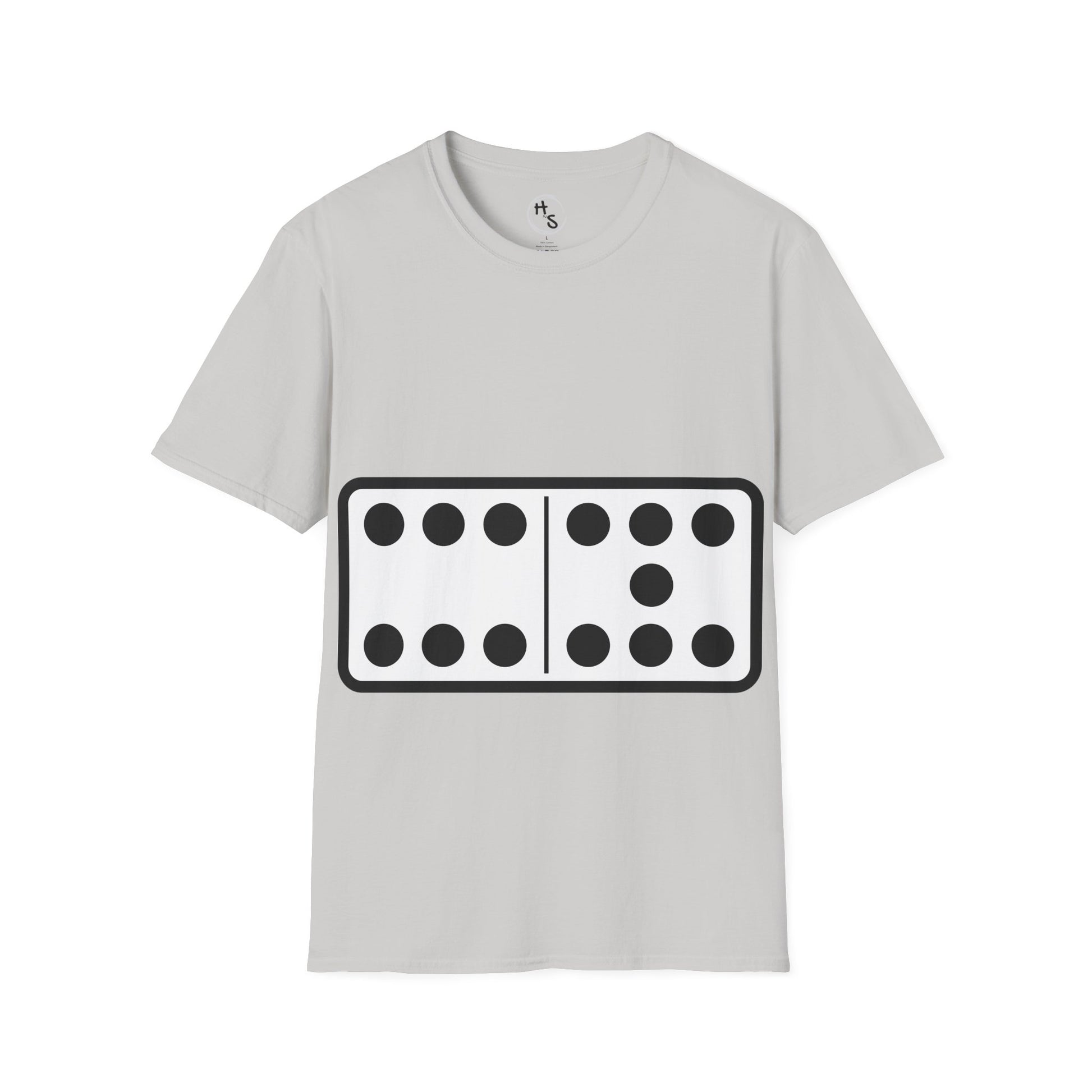 Gray t-shirt with a black and white  67 graphic design on a white background