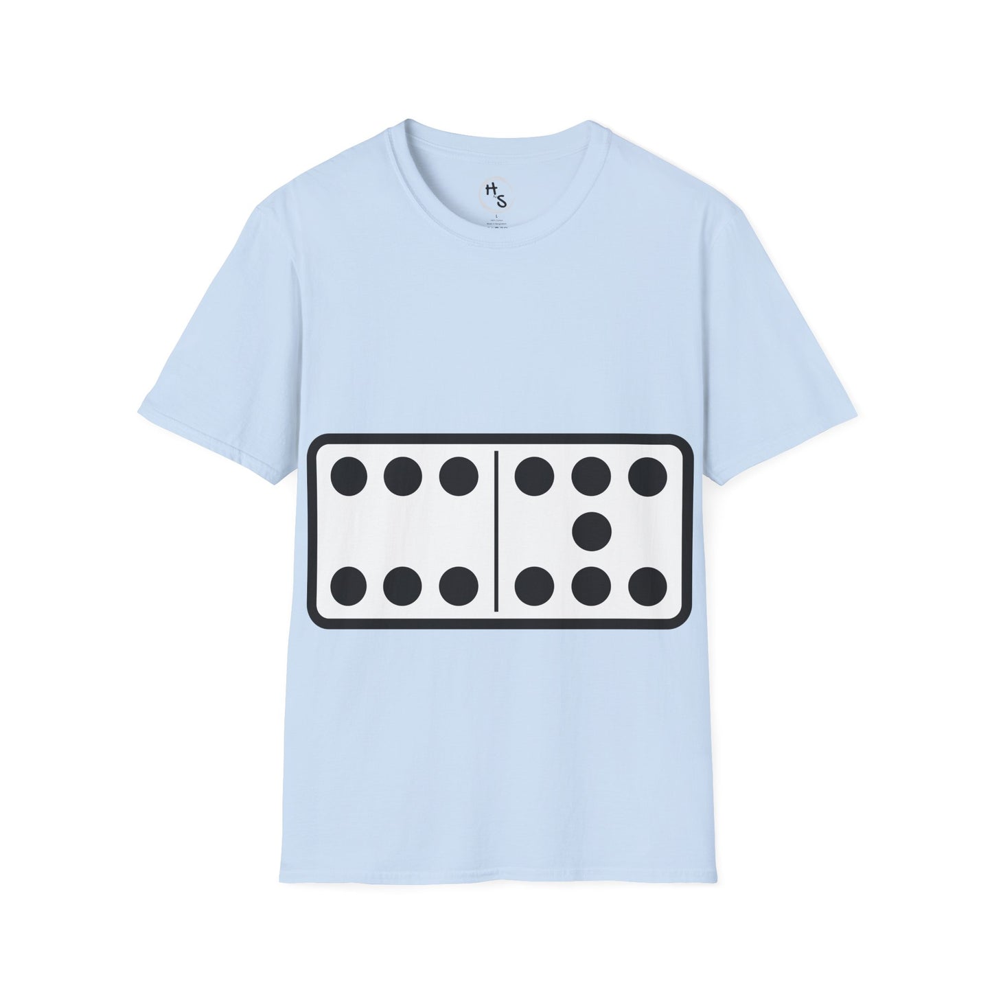 Light blue t-shirt with a black and white 67 graphic design on a white background