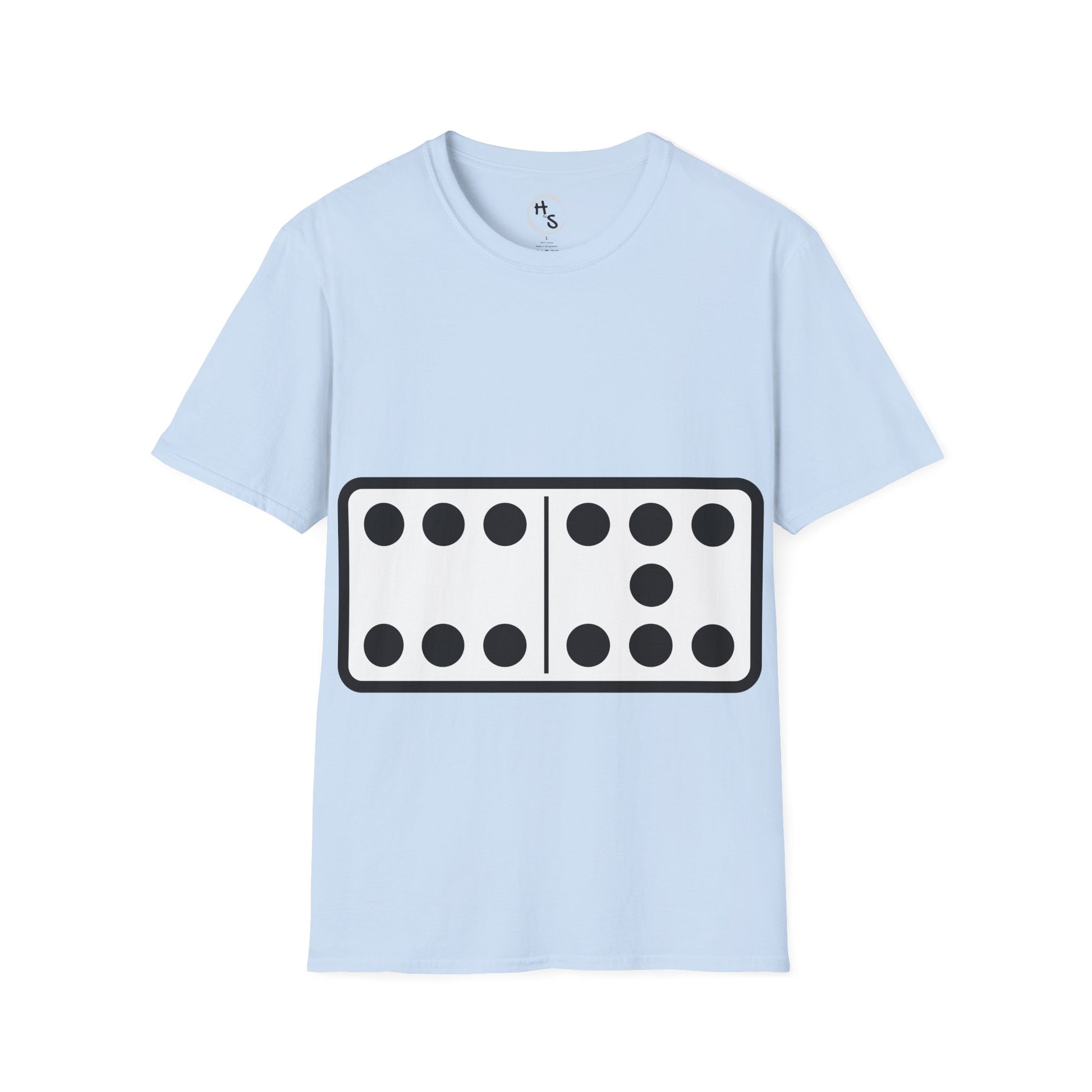 Light blue t-shirt with a black and white 67 graphic design on a white background
