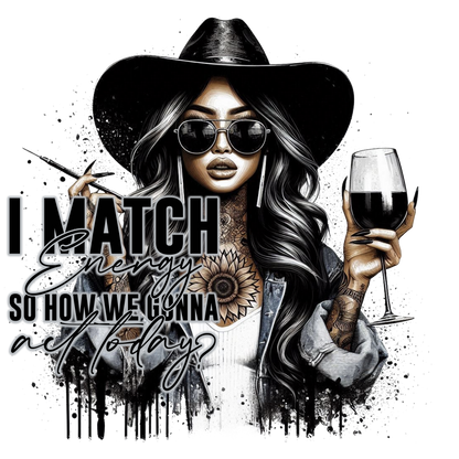 Illustration of a stylish woman with tattoos, sunglasses, and a glass of wine, with text overlay.