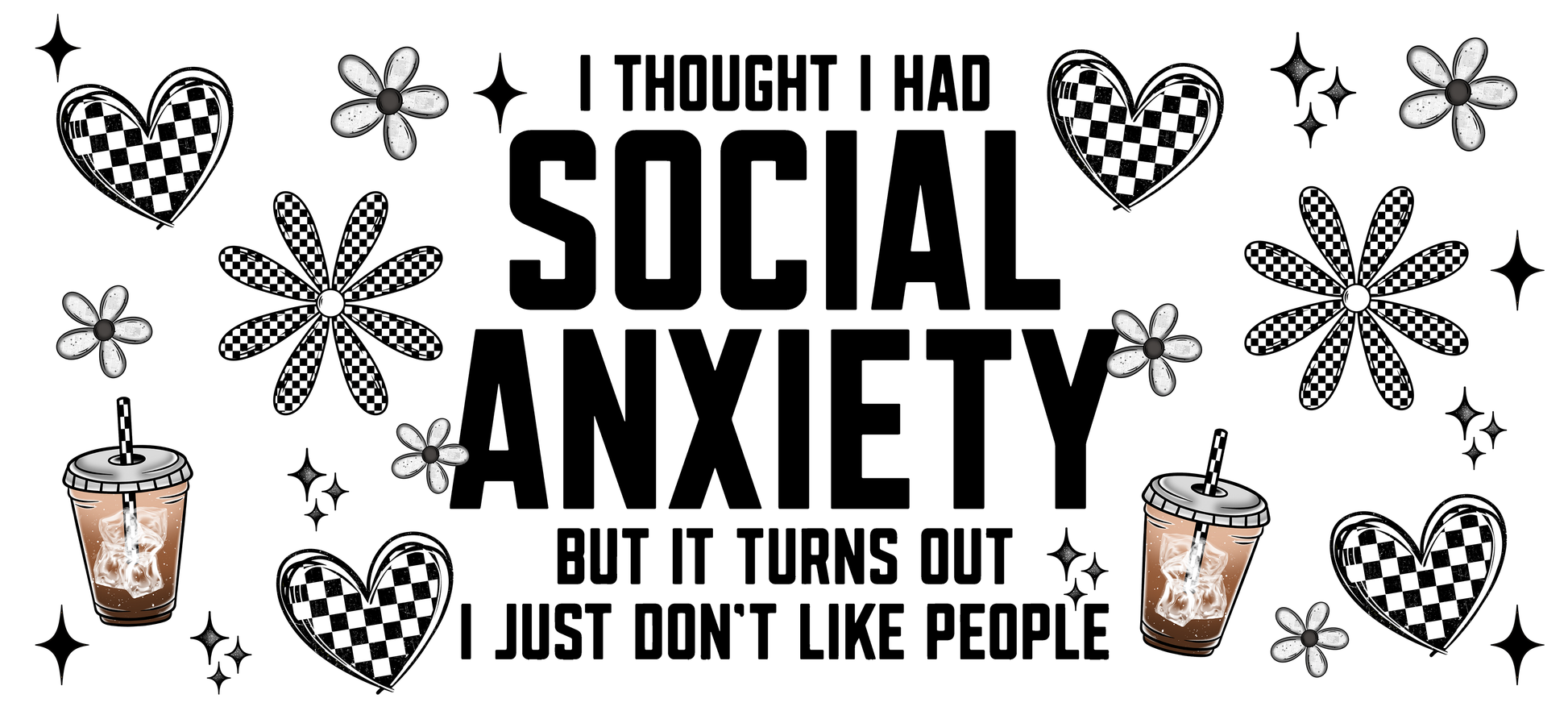 Text graphic with decorative elements on a white background