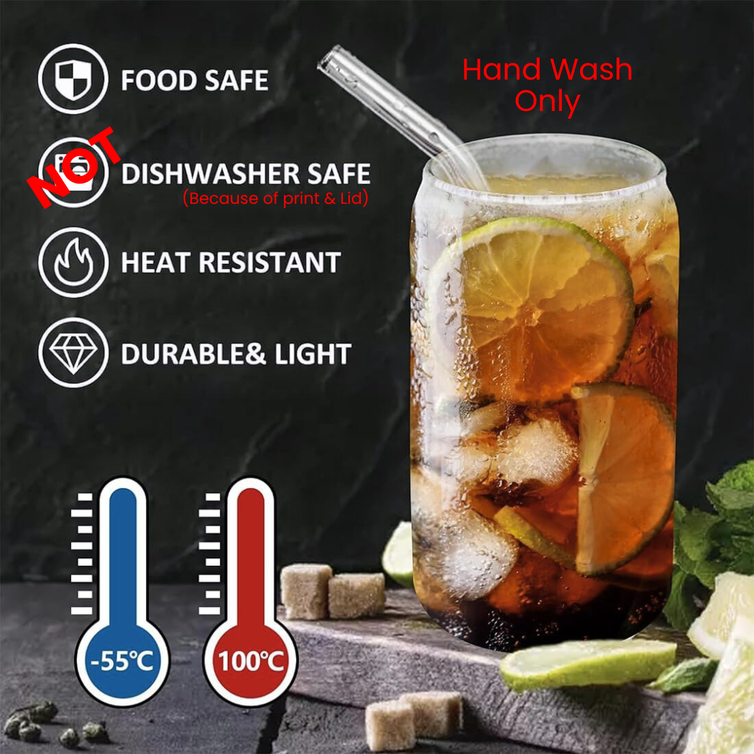 Glass of iced tea with lemon slices and a straw, surrounded by product features on a dark background.