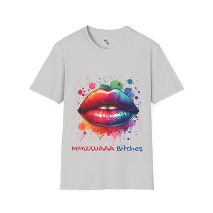 Ice Grey t-shirt with colorful lips graphic and text on a white background