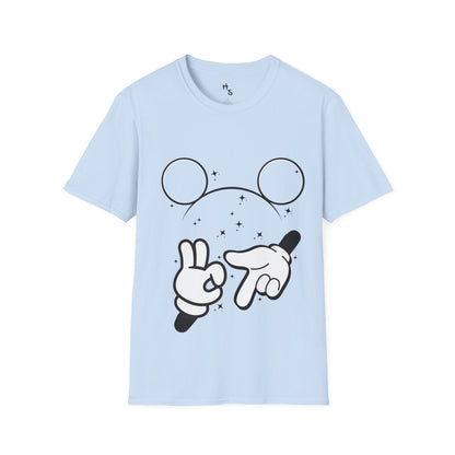 Light blue t-shirt with cartoon mouse ears and 67 hands design on a light blue background