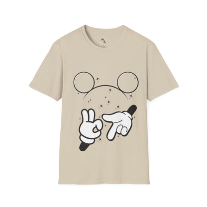 Beige t-shirt with 67 black and white graphic design on a sand background