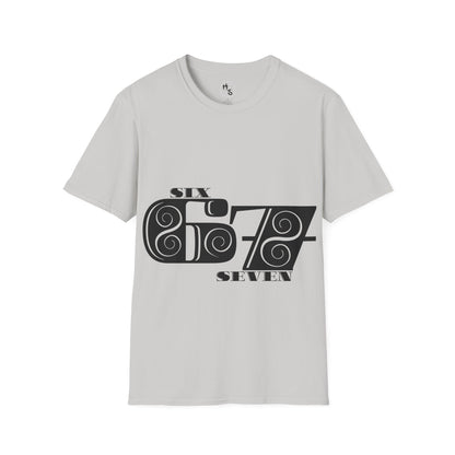 Grey t-shirt with black 67 graphic design on a white background