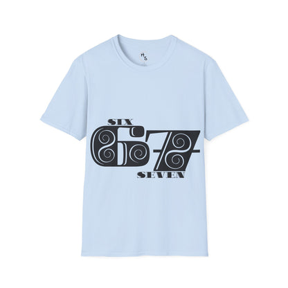 Light blue t-shirt with black 67 graphic design on a white background
