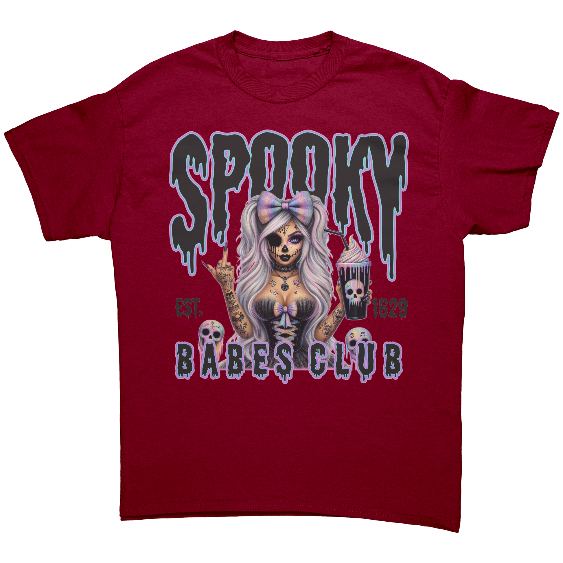 Spooky_Babes_Club_T-Shirt_Cardinal_Red_Front_Mockup.png