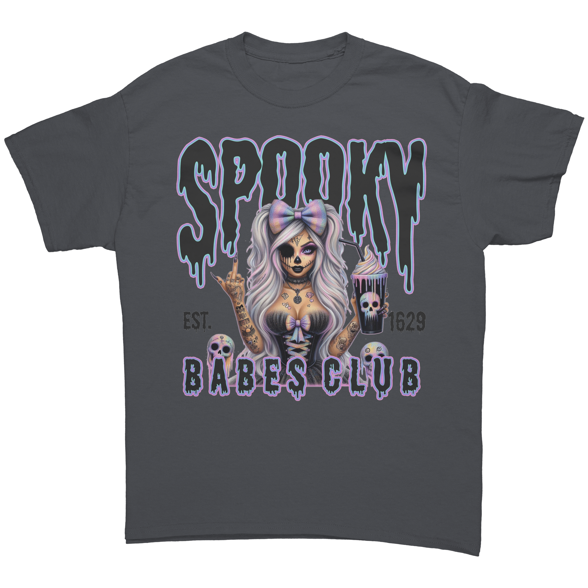 Spooky_Babes_Club_T-Shirt_Charcoal_Front_Mockup.png