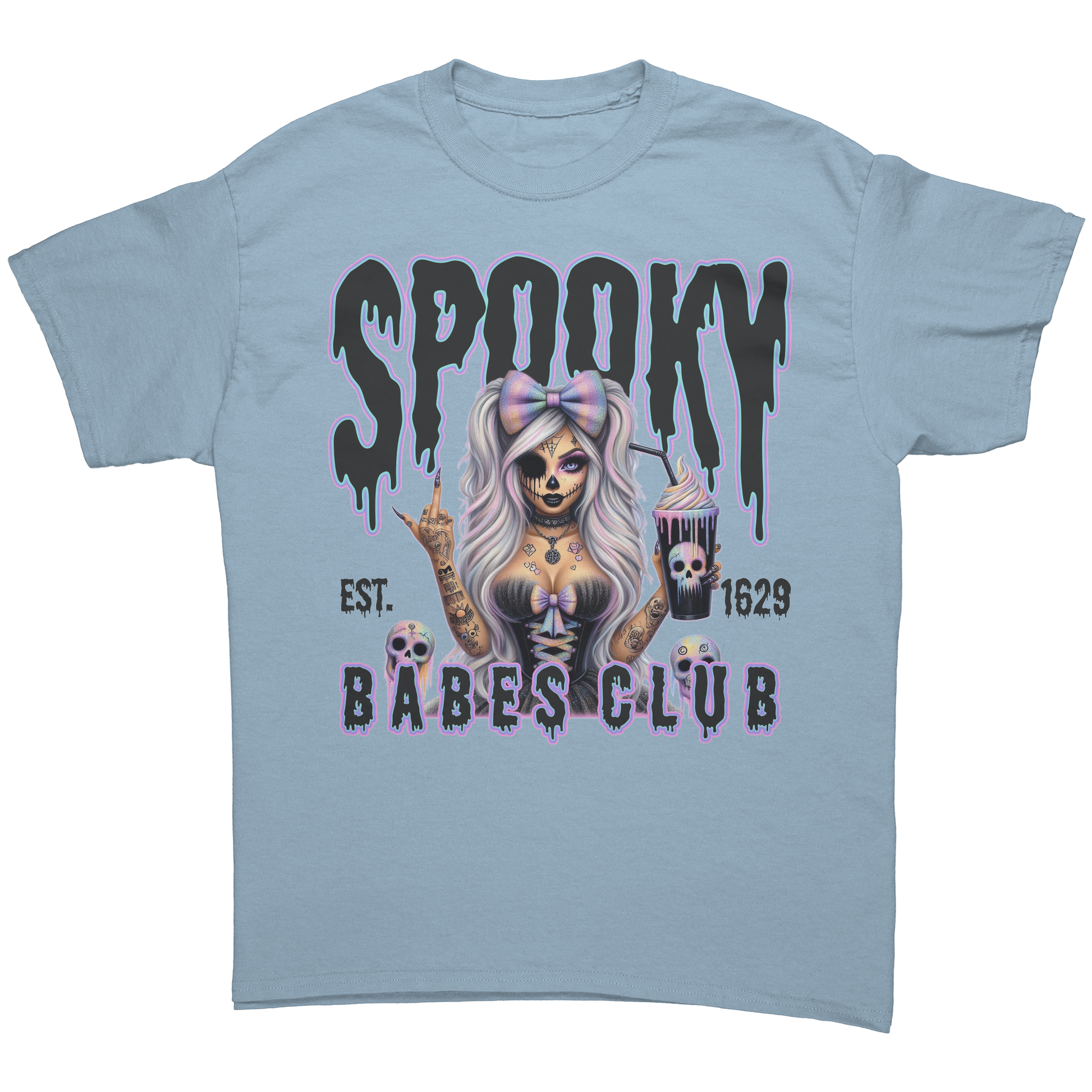 Spooky_Babes_Club_T-Shirt_Light_Blue_Front_Mockup.png