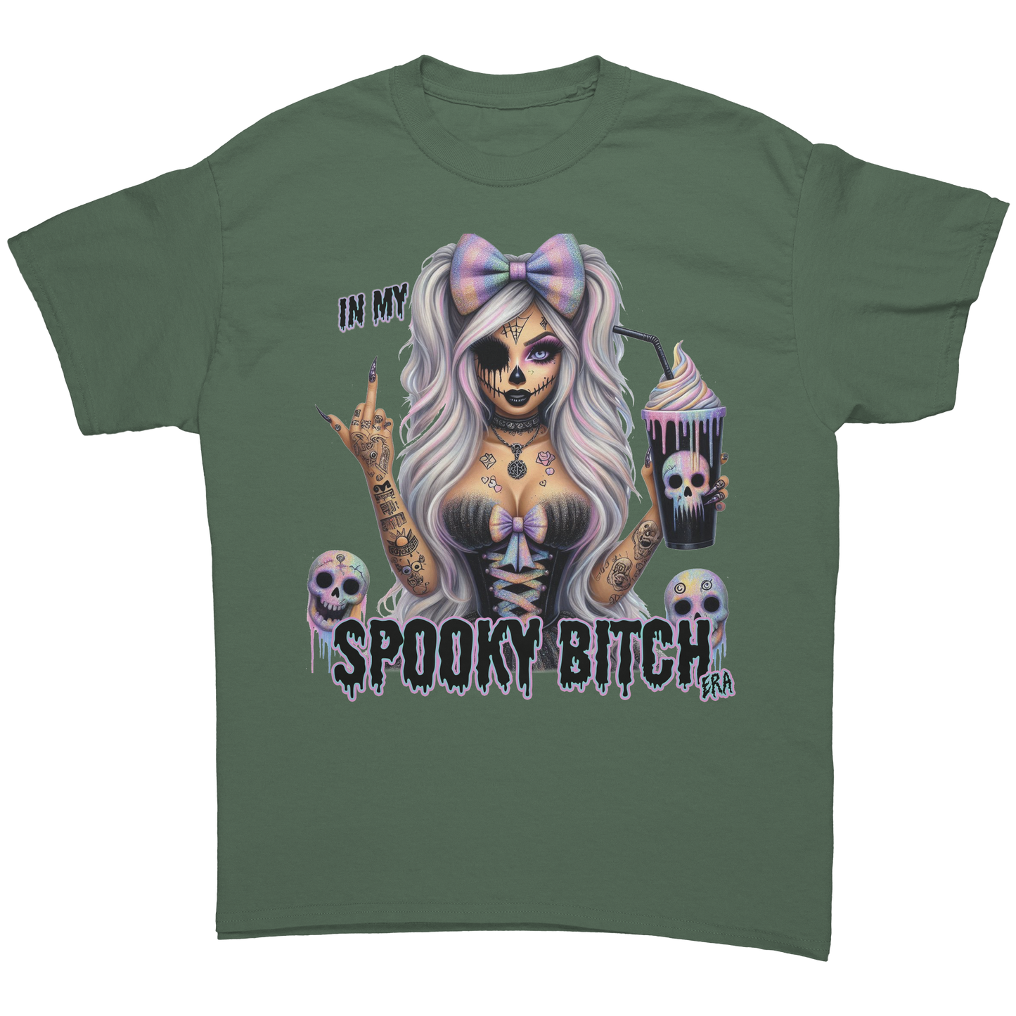 Spooky_Bitch_T-Shirt_Military_Green_Front_Mockup.png