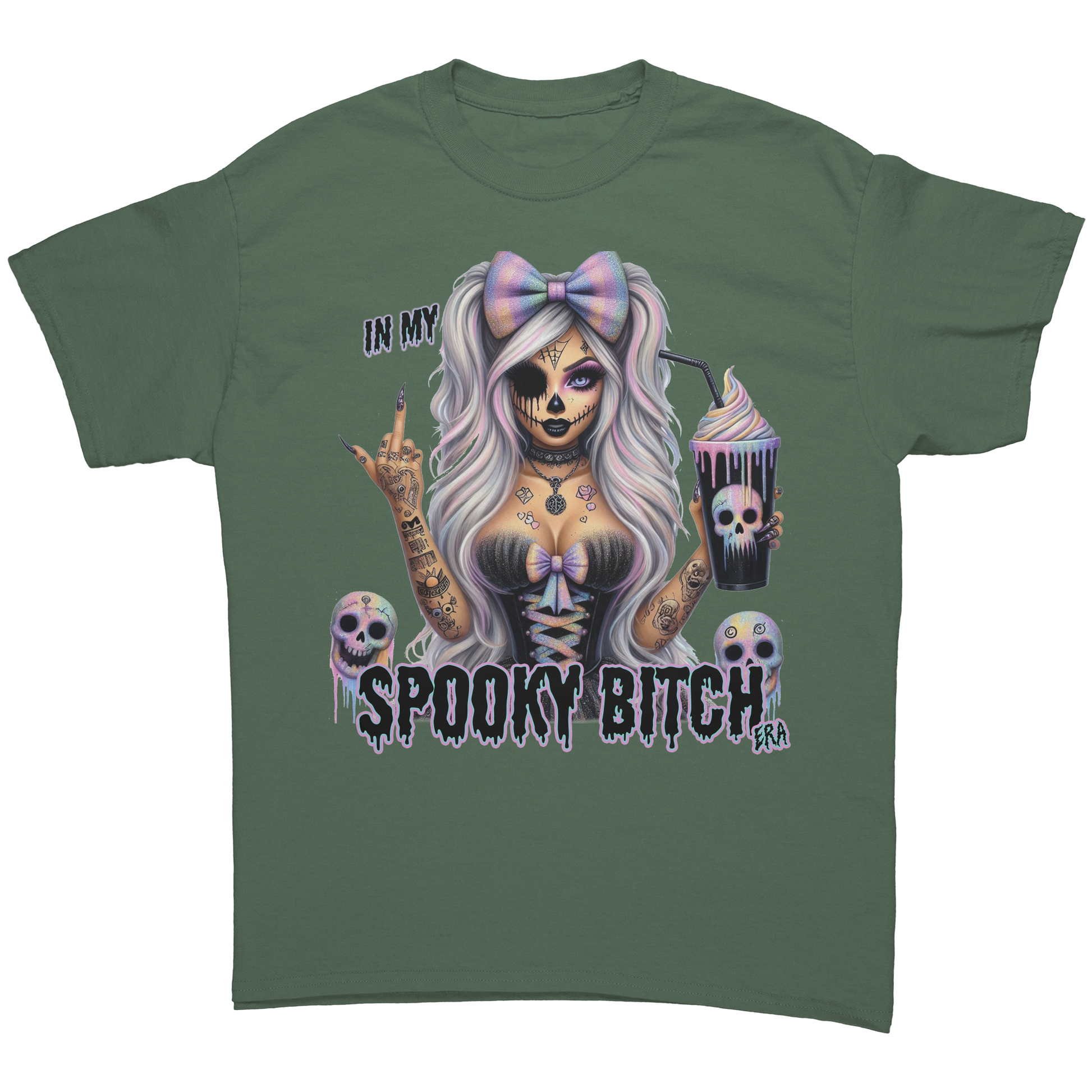 Spooky_Bitch_T-Shirt_Military_Green_Front_Mockup.png