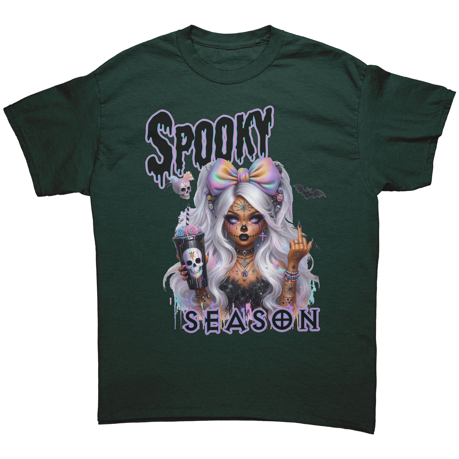 Spooky_Chick_T-Shirt_Forest_Green_Mockup.png
