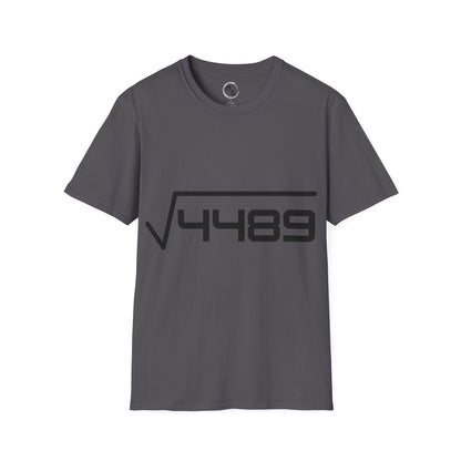 Charcoal t-shirt with black 67 design on a white background