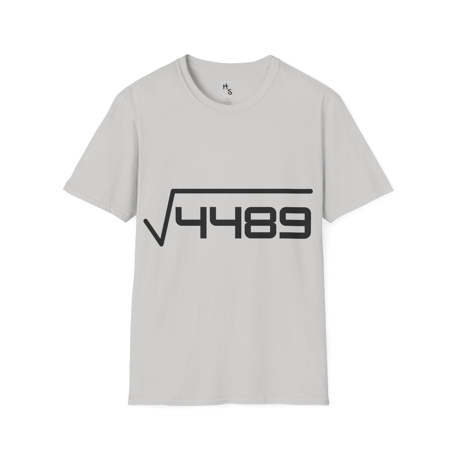 Grey t-shirt with black 67 design on a white background