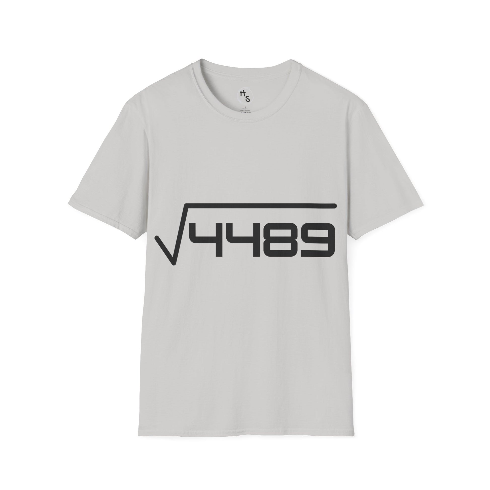 Grey t-shirt with black 67 design on a white background