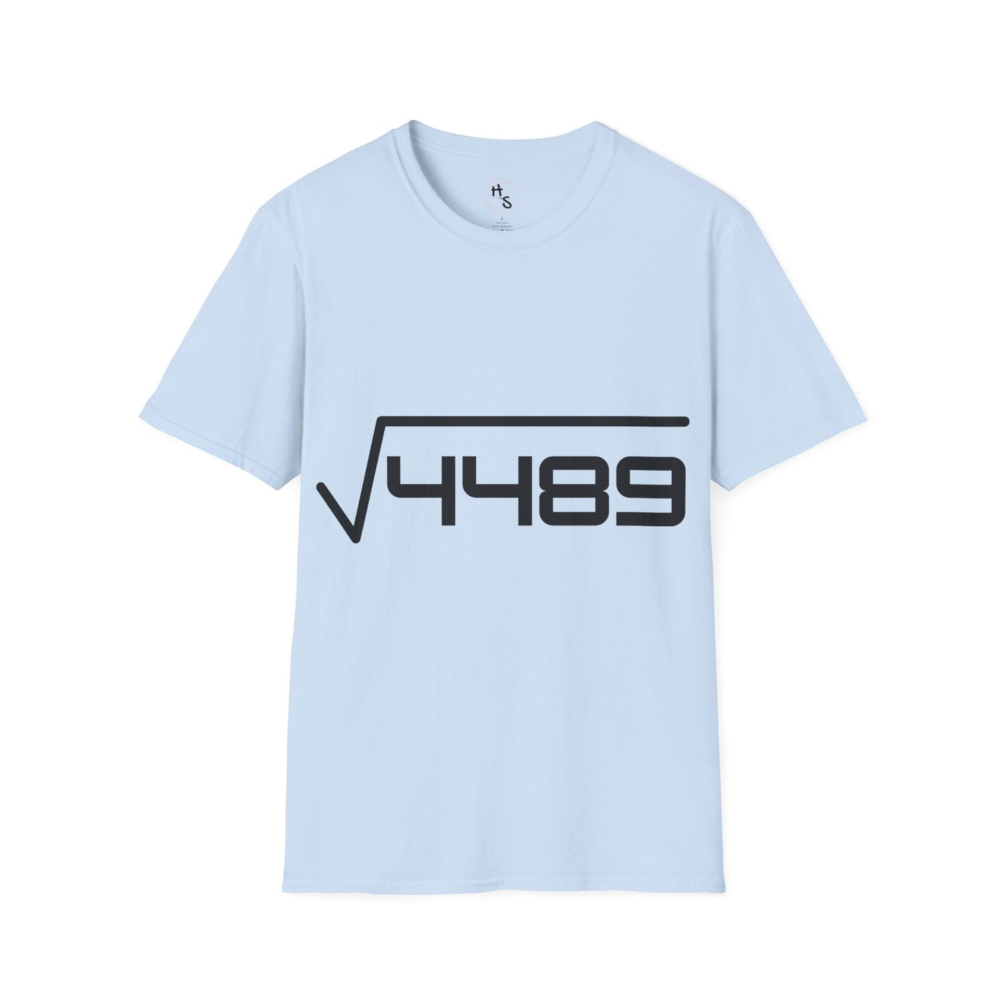 Light blue t-shirt with black 67 design on a white background