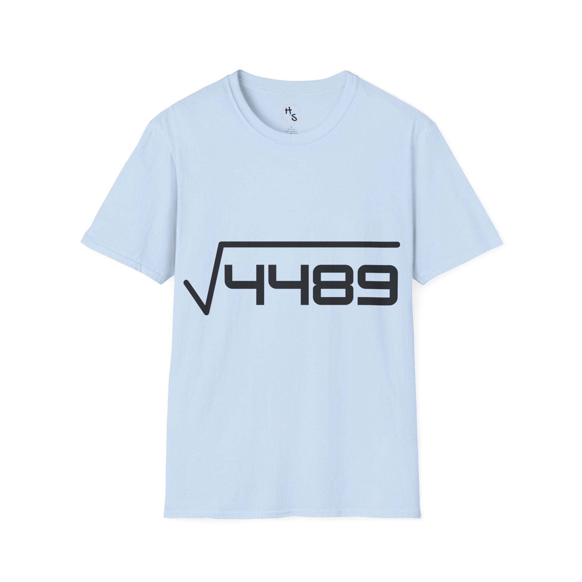 Light blue t-shirt with black 67 design on a white background