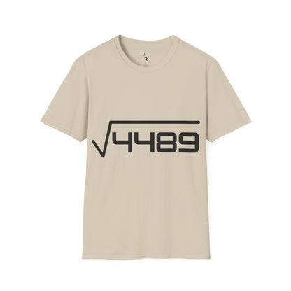 Beige t-shirt with black 67 design on a white background