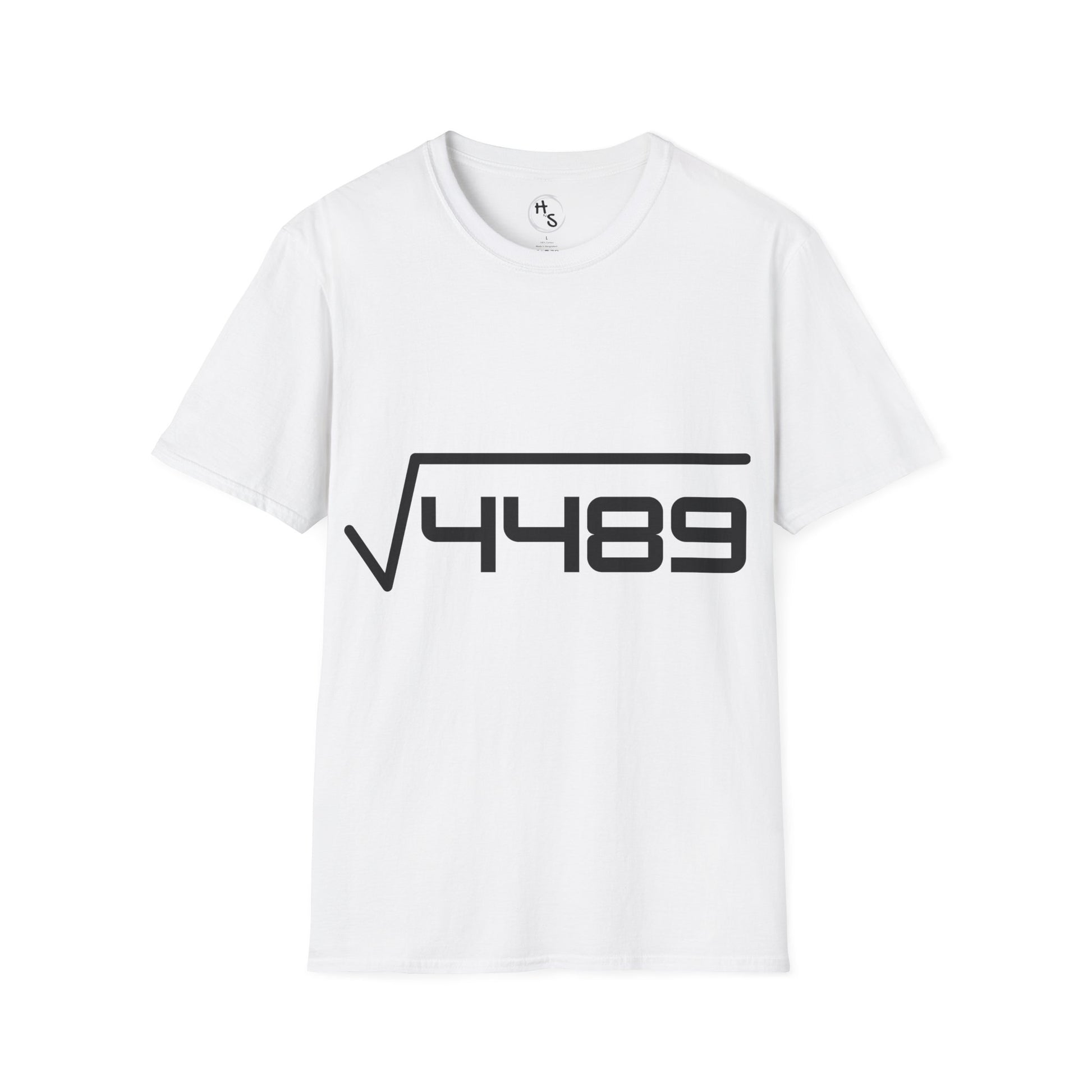 Man wearing a gray t-shirt with a black 67 design on a gray background